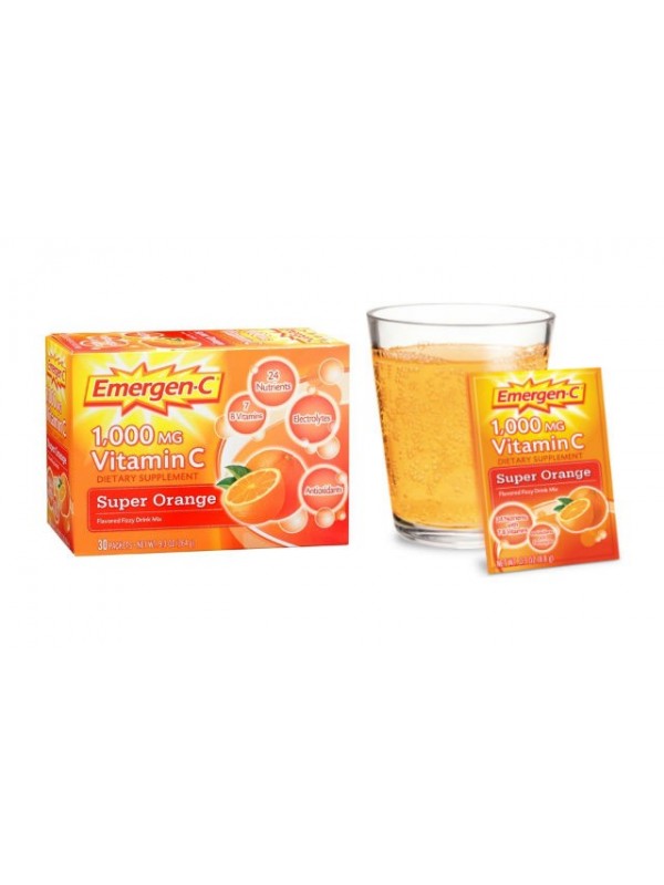 Emergen C Vitamin C Fizzy  Drink Mix, 1000 mg, Super Orange (8.8g x 30 packets)